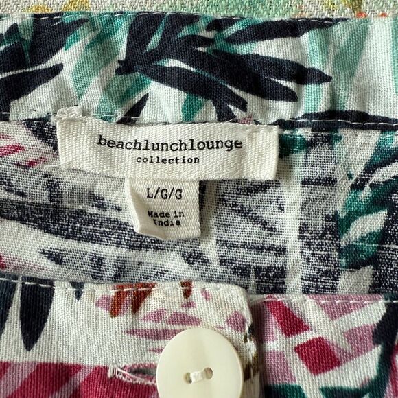 Beach Lunch Lounge Linen Cotton Blend Tropical Vacation Flutter Sleeve Dress L - Picture 3 of 4